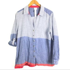 Chico’s | Striped Shirt Size 1 Medium Button Front Roll Tab Long Sleeves
